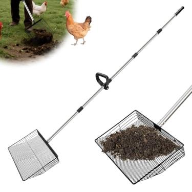 Imagem de HitTopss Colher de cocô de galinha de metal, colher grande para galinheiro com alça ajustável de aço inoxidável de 61 a 172 cm, pá de peneiramento de areia para areia, animal de estimação, galinha