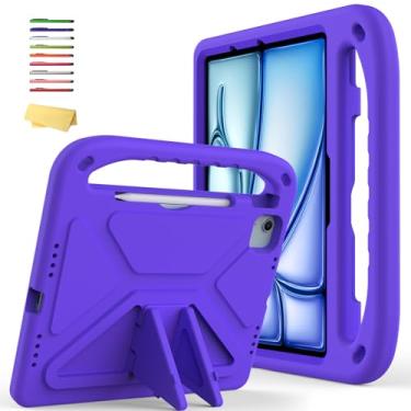 Imagem de UUcovers Capa infantil para iPad Air de 11 polegadas M2 2024 (iPad Air 6ª geração) com alça/suporte/suporte para caneta/suporte leve, resistente, à prova de choque, linda capa de EVA macia, roxa
