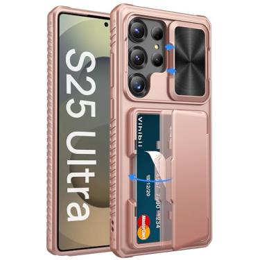 Imagem de Vihibii Capa para Samsung Galaxy S25 Ultra com suporte para cartão (4 cartões), [bloqueio RFID] e capa de câmera deslizante, proteção contra quedas de nível militar, capa carteira robusta para Samsung