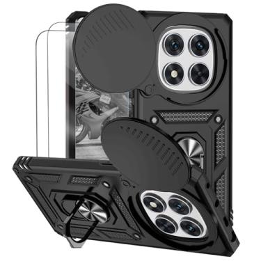 Imagem de Capa para Redmi Note 14 Pro 4G (Não aplicável a 5G) Capinha | com 2 peças de protetor de tela temperado com janela deslizante da câmera e suporte para telefone incluídos - Preto