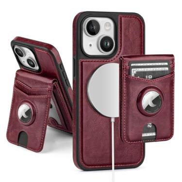 Imagem de SkyEagle Capa carteira compatível com MagSafe para iPhone 13 com suporte para AirTag, 2 em 1, couro sintético, magnético, destacável, com bloqueio de RFID, suporte para cartão de crédito, capa flip