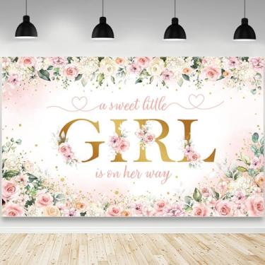 Imagem de AIBIIN Boho Pano de fundo para chá de bebê, uma doce menina está a caminho, fundo fotográfico, flor rosa, olá, decoração de festa para chá de bebê, faixa para estúdio fotográfico, adereços 179,8 x 110