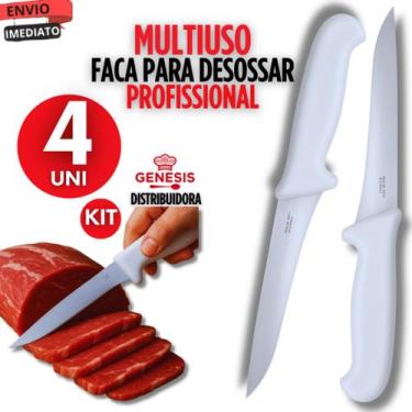 Imagem de Kit Conjunto 04 Facas Faca Desossa Profissional Açougue Cores 6 Polega