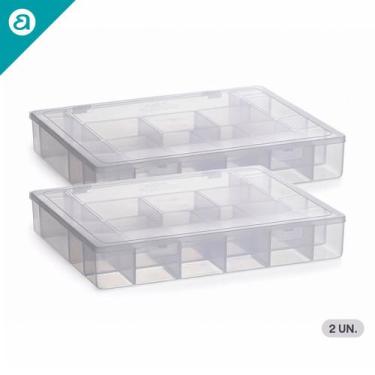 Imagem de Caixa Organizadora Grande 20 Divisórias Plástico Tampa Transparente Mu