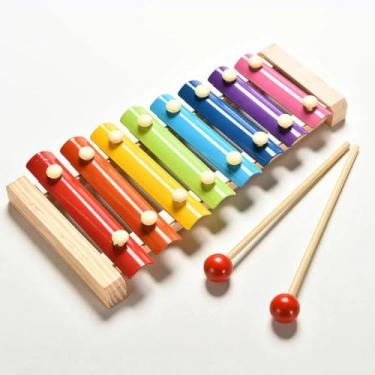 Imagem de Xilofone Infantil de Madeira Colorido com Baquetas Com 8 Notas – Brinquedo Educativo Montessoriano Musical para Crianças – Coordenação Motora e Estímulo Sensorial