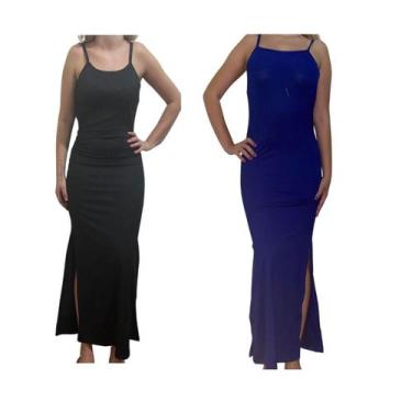 Imagem de KIT C/2 Vestidos Longo Canelado com Fenda - Emporio J, Preto, Royal, U