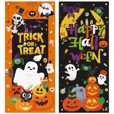 Imagem de TaoBary 2 peças de capas de porta de Halloween, poliéster, doces ou travessuras, decora...
