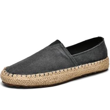 Imagem de CASMAG Sapatos masculinos modernos de tecido casuais de lona, mocassins, alpargata, lazer, caminhada, mocassim, Preto, 45