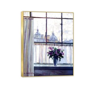 Imagem de RYLJCZ Lâminas de arte mural famosas de Adolf Erbsloh - View from the Studio - Reproduções de pinturas em tela- quadro emoldurado póster decoração de parede giclée 40 x 50 cm (15,8 x 19,7 pol) moldura