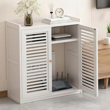 Imagem de GODNOEI Grande caixa de armazenamento para roteador WiFi 58 x 27 x 67 cm com prateleira ajustável, roteador, filtro de linha e organizador de gerenciamento de cabos para casa e escritório (branco)
