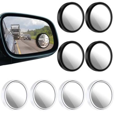 Imagem de 8 peças de espelhos de ponto cego para carro 5.1 cm espelhos retrovisores convexos de ângulo amplo de 360° Espelho universal de ângulo amplo com invólucro ABS para carros universais