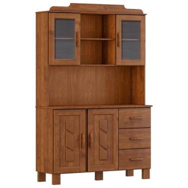 Imagem de Armário de Cozinha Rústico Com Cristaleira 4 Portas 3 Gavetas Lorie F0