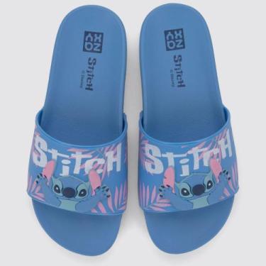 Imagem de Chinelo Disney Stitch Zaxy Adulto Slide Feminino Desenho, Azul hortênc