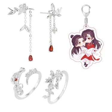 Imagem de XHBTS Conjunto de 35 anéis e brincos cosplay bênção oficial do céu chaveiro adesivos Tian-Guan-Ci-Fu anel de dedo Hua Cheng Xie Lian joias de fantasia de casal, Plástico, Sem Pedra Preciosa