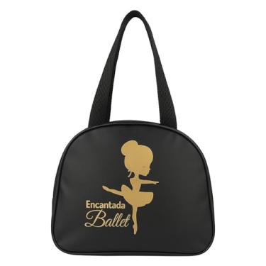 Imagem de Bolsa Encantada Ballet Nas Cores Rosa e Preta Para Aula De Dança Em Bagum Impermeável Com Estampa Dourada Charmosa, Delicada e Ideal Para Aulas e Ensaios. (Preto)