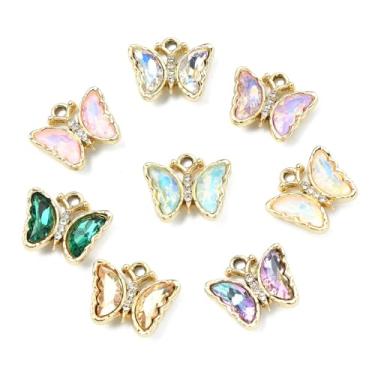 Imagem de UR URLIFEHALL 32 peças, pingentes de borboleta de strass de liga de 8 cores, fofo, inseto, animais voadores, para fazer você mesmo, colar, pulseira, brincos, suprimentos