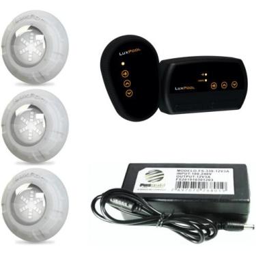 Imagem de Kit 3 led 9w luxpool + fonte 3a + controlador luxpool 72w s/ bomba