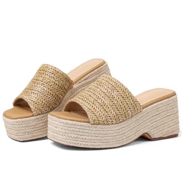 Imagem de EQAUDES Sandálias femininas tipo alpargata, plataforma, sem fecho, sandálias boêmia com bico aberto, 1 natural, 40