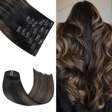 Imagem de Honsoo Extensões de cabelo humano real 100 g 30,5 cm 7 peças preto natural a marrom castanho, sem queda, sem emaranhamento, clipe sem costura em extensões de cabelo