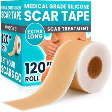 Imagem de Fita de silicone ViveCare para cicatrizes cirúrgicas - Adesivos de cicatriz de silicone de grau médico para pós-cirurgia - Tiras de fita curativa em gel de silicone - para cicatrizes, seção C (bege)