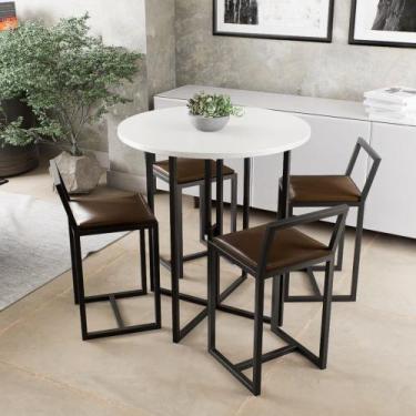 Imagem de Conjunto Mesa Redonda Branca 4 Cadeiras Pequena Estofado Industrial Bl