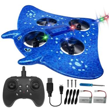 Imagem de Avião RC para crianças e iniciantes, drone de controle remoto de 2,4 GHz com 2 baterias, jato de combate remoto resistente a quedas de 360° com luzes brinquedo voador ao ar livre
