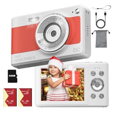 Imagem de DEGIPO Câmera Digital Fhd 1080P Para Crianças, Compacta De 56 Mp Com Cartão Memória 32 Gb, 2 Baterias, Laranja E Branca