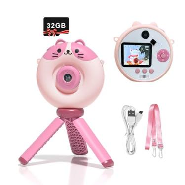 Imagem de Pyzalar Câmera Infantil Com Tripé, Brinquedos Infantis Lente Articulada Para Selfies E Vídeos, Tocador De Mp3, Presentes Natal Aniversário Meninos Meninas, Cartão Sd 32 Gb Incluso (Gatinho Rosa)