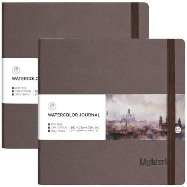 Imagem de Lightwish Caderno de desenho quadrado em aquarela, pacote com 2, total de 40 folhas, 100% algodão, 300 gsm/63,5 kg, sem ácido, prensado a frio, diário de papel para artistas, adultos, estudantes, 12 x