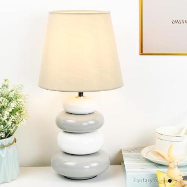 Imagem de Lampwell Ange Luminária de mesa pequena cinza claro para sala de estar como luminária de mesa de cabeceira para quarto, luminária de mesa noturna infantil de cerâmica moderna, Φ16,5 × A 30,5 cm
