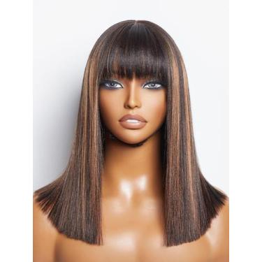 Imagem de Peruca LUVME HAIR Yaki Straight Bob 35 cm com franja de cabelo humano