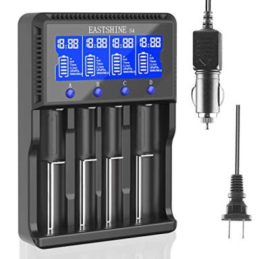 Imagem de Universal Smart Battery Charger 4 Bay for Rechargeable Batteries Ni-MH Ni-Cd AA AAA C Li-ion LiFePO4 IMR 18650 26650 14500 16340 18500 10440 18350 17670 RCR123a with Car Adapter LCD Display UL Listed