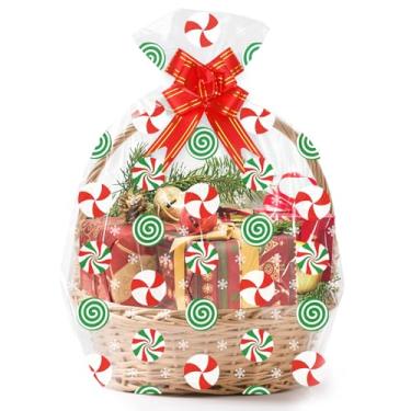 Imagem de eowqeiur 15 peças de sacos de presente de Natal transparentes grandes com flor de puxar lembrancinhas de festa de Natal suprimentos decorações