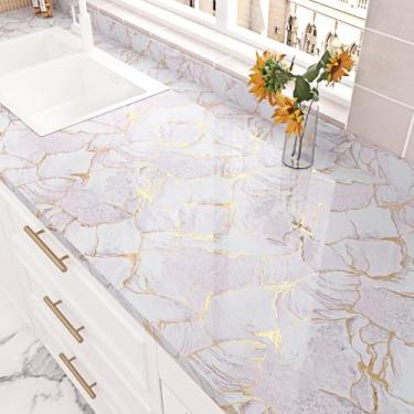 Imagem de Wallderful Papel de contato de mármore rosa dourado para bancadas, papel de parede de mármore brilhante à prova d'água descasque e cole bancadas para cozinha, banheiro, armário de parede, autoadesivo