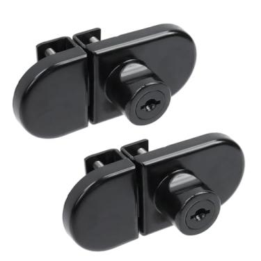 Imagem de LC LICTOP Fechadura sem furadeira para vidro de 0,5 a 0,8 cm, chave diferente - montagem porta a porta, 2 conjuntos ovais pretos de 9 x 4 cm, trava de vidro de liga de zinco para armário de exibição