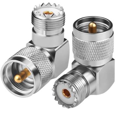 Imagem de Conector coaxial PL259 macho para UHF fêmea de ângulo reto, 2 peças SO239 UHF macho para UHF fêmea em forma de L adaptador de 90 graus para cabo coaxial RF CB antena de rádio amador