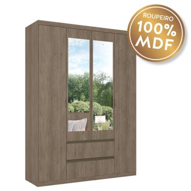 Imagem de Guarda-Roupa 4 Portas com Espelho Nobre 100 MDF THB - Rustic