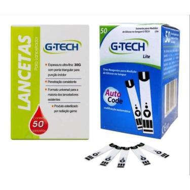 Imagem de Kit 100 Tiras De Teste + 100 Lanceta G-Tech 30G