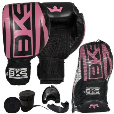 Imagem de Kit Boxe Muay Thai - Luva Bandagem Bucal - Bks, Rosa, 12Oz