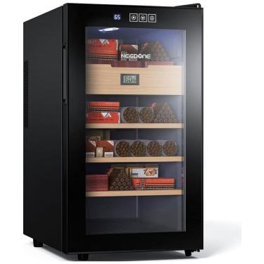 Imagem de Umidor para Charutos Elétrico 48L com Controle de Temperatura, Higrômetro Digital e Gabinete Refrigerador, 110V, NEEDONE NO-48BT, Preto