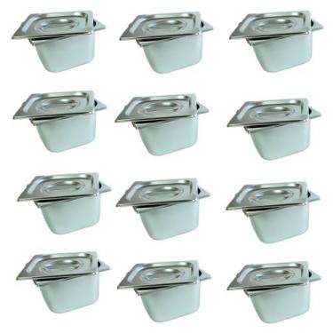 Imagem de 12 Cuba Gastronomica Inox C/ Tampa 1/6x100 Gn Buffet Cozinha - JMA Ino