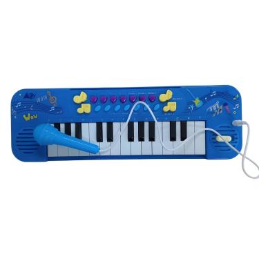 Imagem de Kit Teclado Musical Infantil com Microfone Azul 25 Teclas Sons Ritmos Educativo