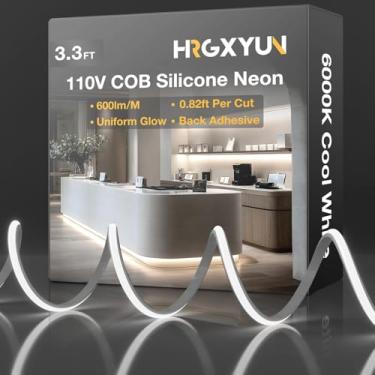 Imagem de HRGXYUN Fita de LED COB de 110 V, luz de corda de LED branca fria de 1 m com cola traseira, luz de corda de neon de silicone cortável para projetos de iluminação de gabinete, casa, escritório, faça