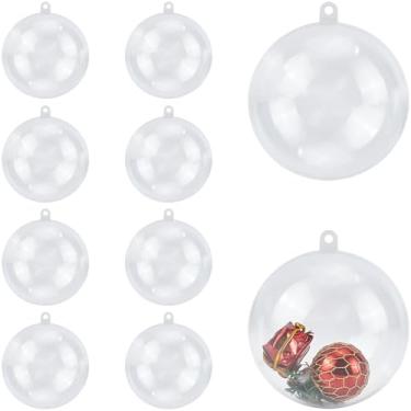 Imagem de CRASPIRE 10 peças de enfeites de Natal transparentes preenchíveis com bola redonda de 77 mm/3,03 pol. Acrílico para pendurar esféricos montados para árvore de Natal, lembrancinha de festa, decoração