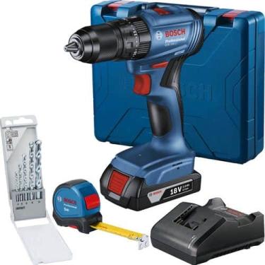 Imagem de Kit Furadeira Impacto Bosch Gsb 185 Li E 1 Bateria 5 Brocas - Azul