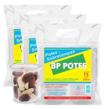 Imagem de Pote Descartavél 500ml BP Potes Redondo Cilindrico com Tampa Açai, Bolos Sorvetes, Bolacha (45 Unidades)