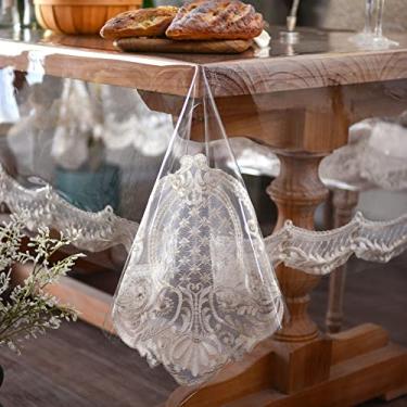 Imagem de ARTABLE Toalha de mesa de vinil de renda, retangular, impermeável, transparente, com borda de macramê de renda champanhe, para casamento, cozinha, casa, ambientes externos, feriados, decoração de