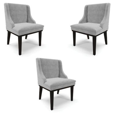 Imagem de Kit 3 Cadeiras Decorativas Sala De Jantar Base Fixa De Madeira Firenze Suede Cinza/preto G19