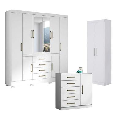 Imagem de Guarda Roupa Casal Nápole 2045149 E Armário Multiuso 2000191 E Cômoda Milão Branco - Aramóveis