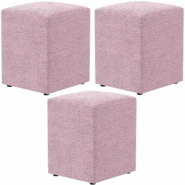Imagem de Kit 03 Puffs Quadrado Decorativo L02 Bouclê Rosê - Lyam Decor